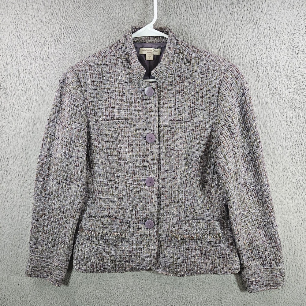 Coldwater Creek Shaped Purple Tweed Blazer Jacket Womens‎ 10 Mock Neck Lined